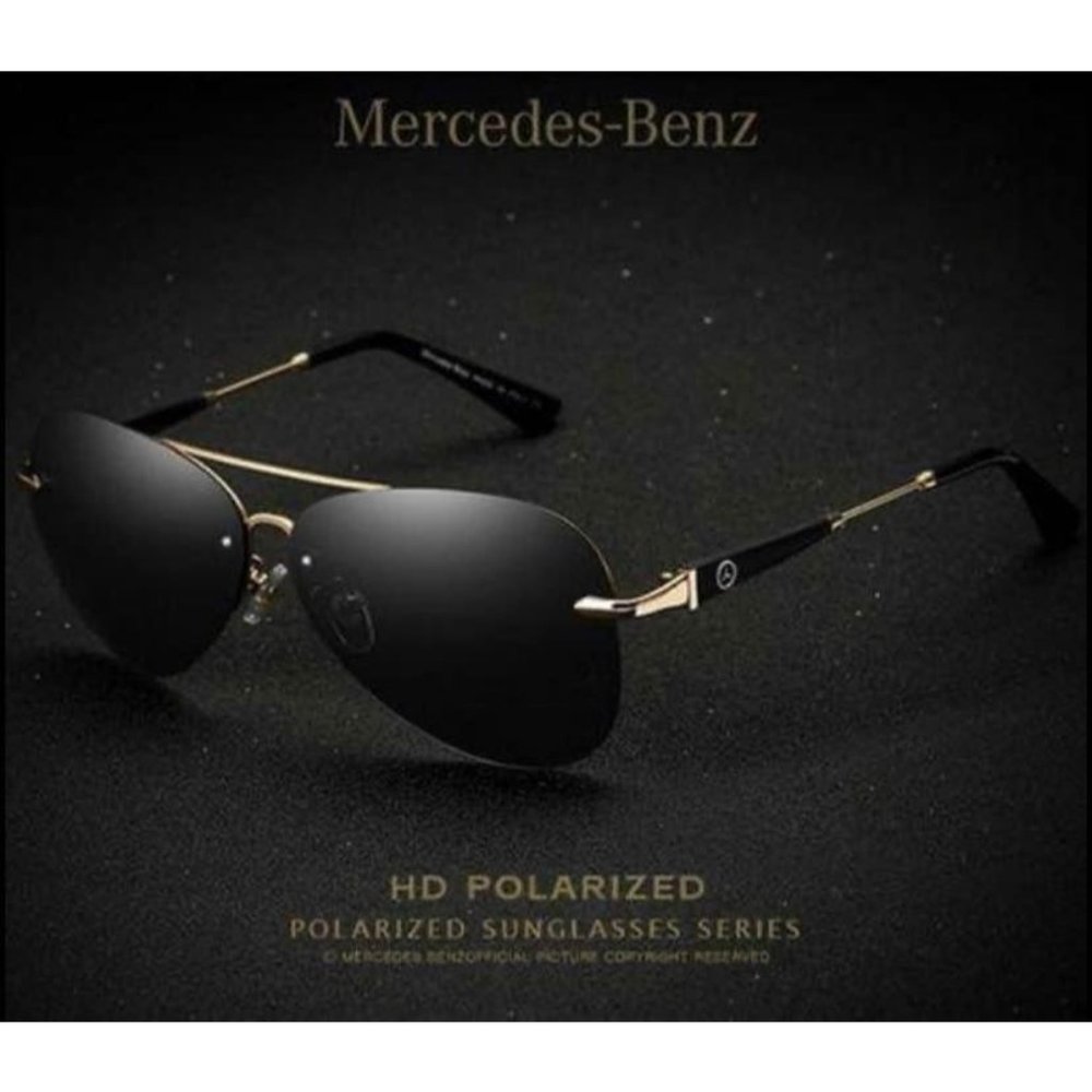 Mercedes-Benz Aviator Sunglasses, Polarized, 100% UV protection, Black/Gold Luxu